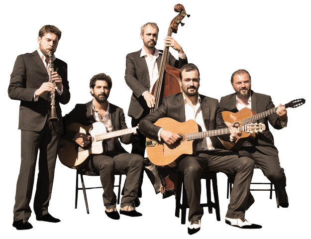 the gypsy jazz band "autour de django" in quintet or quartet in the clarinet version.