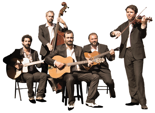 the gypsy jazz band "autour de django" in quintet or quartet in the violin version.